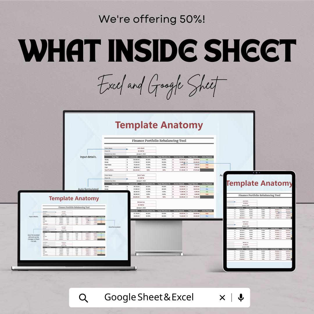 Finance Portfolio Rebalancing Tool Template | Investment Rebalancing Spreadsheet | Asset Allocation Tracker | Excel & Google Sheets