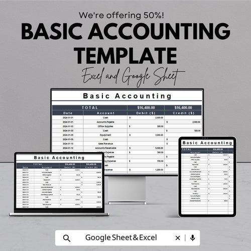 Basic Accounting Template | Excel and Google Sheets | Entry-Level Bookkeeping Spreadsheet | Debit & Credit Tracker | Simple Accounting Sheet