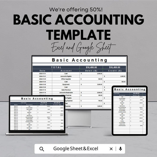 Basic Accounting Template | Excel and Google Sheets | Entry-Level Bookkeeping Spreadsheet | Debit & Credit Tracker | Simple Accounting Sheet