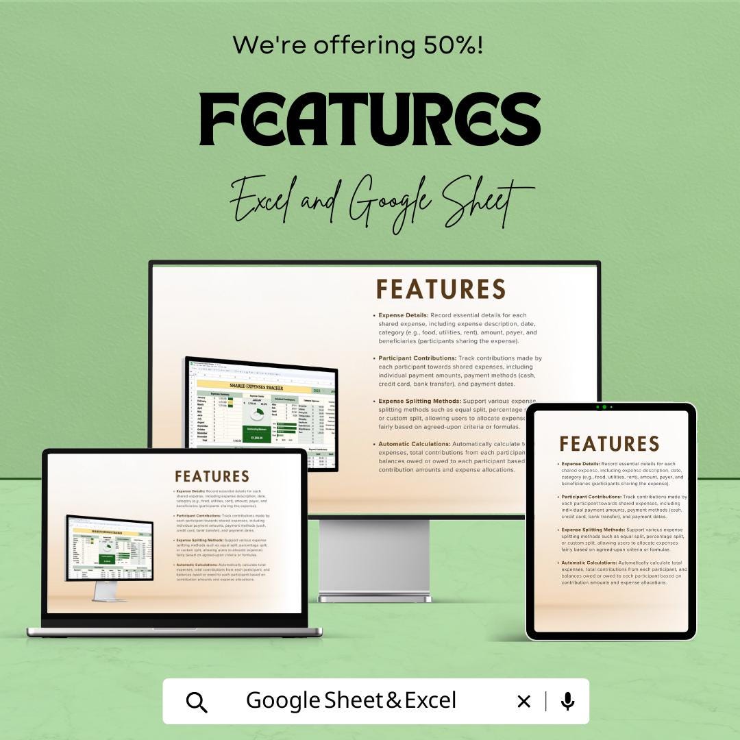 Shared Expenses Tracker Template, Split Expenses Spreadsheet, Roommate Expense Tracker, Household Budget Splitter