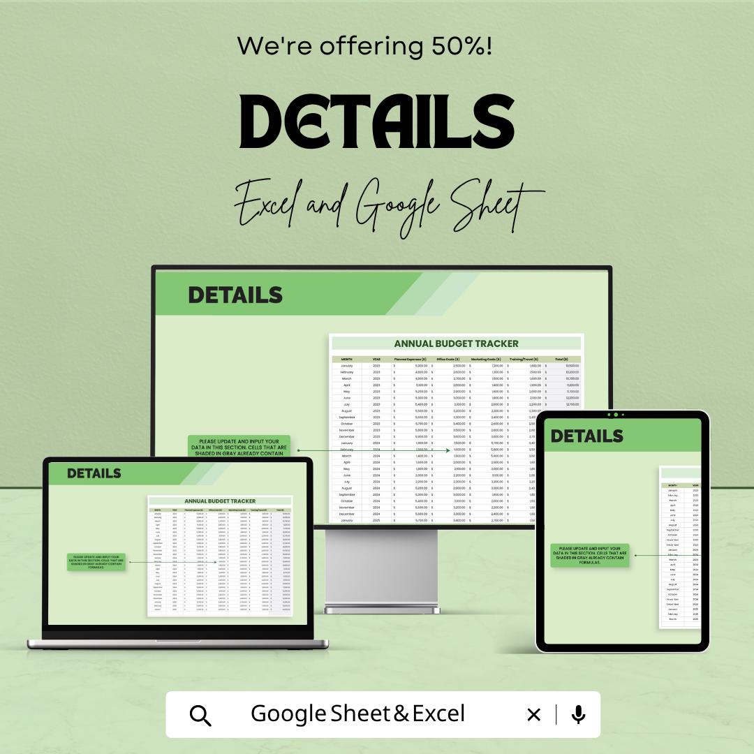 IT Annual Budget Report Template | IT Budget Spreadsheet | Yearly Expense Tracker | Excel & Google Sheets | Business Financial Planner
