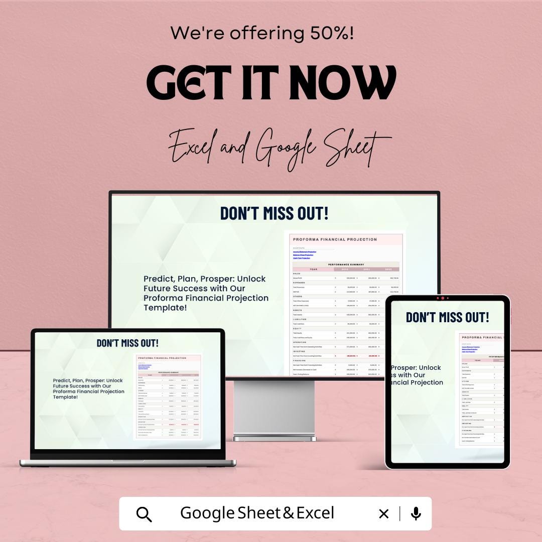 Proforma Financial Projection Template | Business Forecasting Sheet | Startup Financial Model | Revenue and Expense Forecast