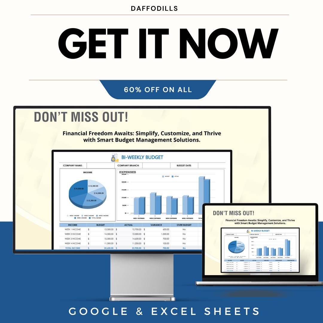 Bi-Weekly Budget Template, Biweekly Budget Planner, Expense Tracker Spreadsheet, Google Sheets Excel Budget
