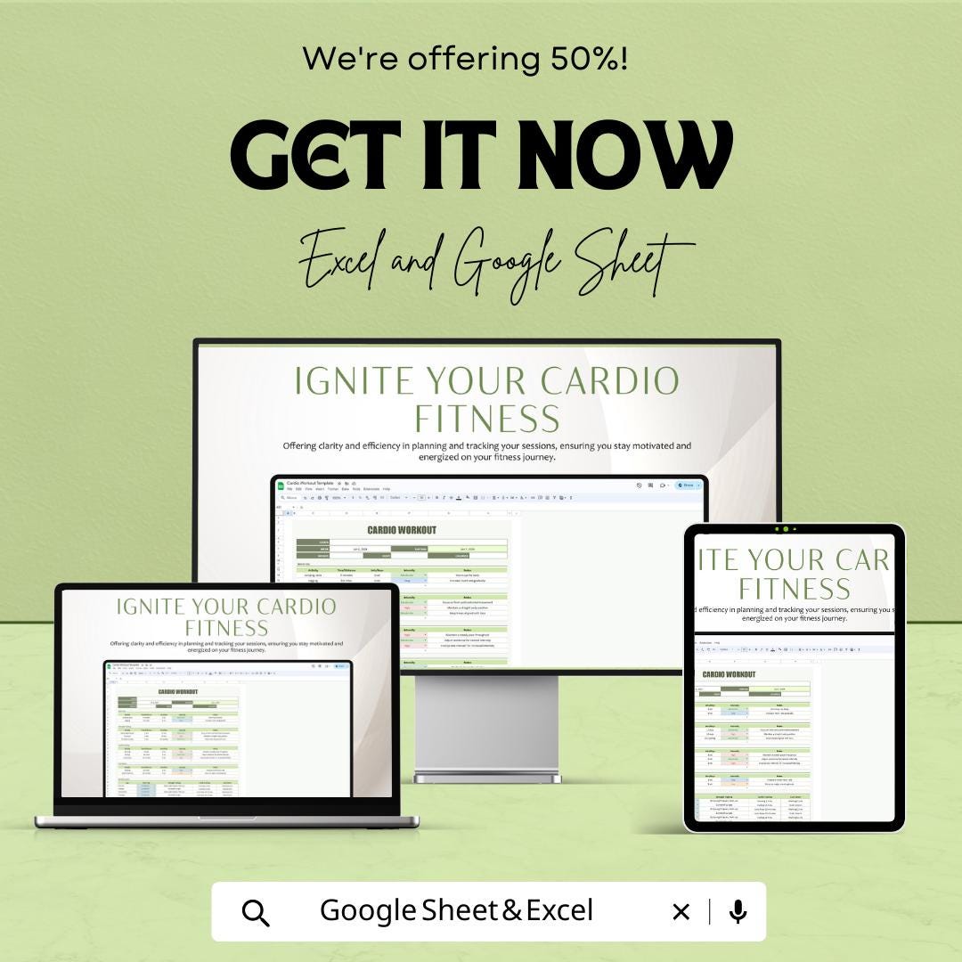 Cardio Workout Template Excel & Google Sheets | Workout Planner Spreadsheet | Fitness Tracker | Cardio Training Log | Exercise Planner