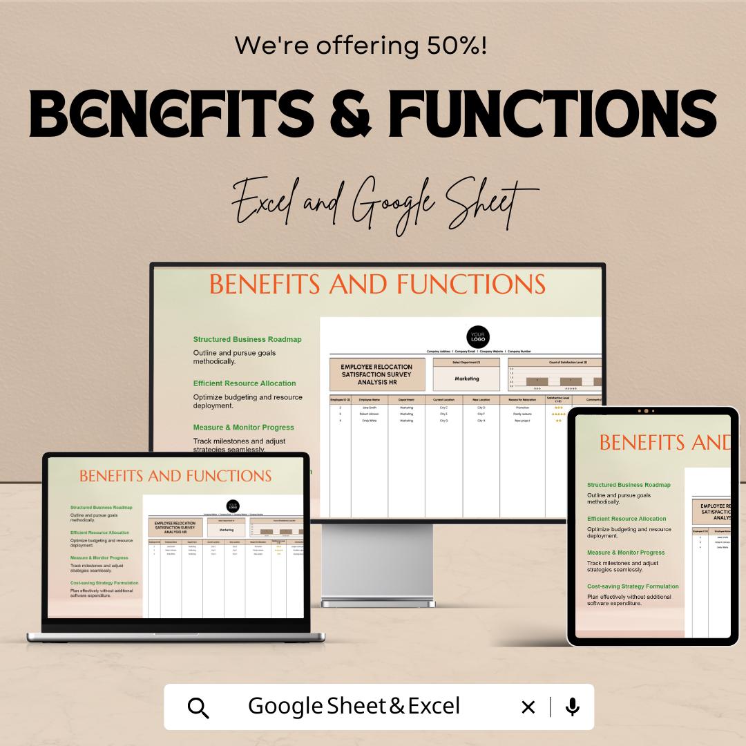 Employee Relocation Satisfaction Survey Analysis | HR Survey Template | Excel & Google Sheets | Employee Relocation Feedback Tool