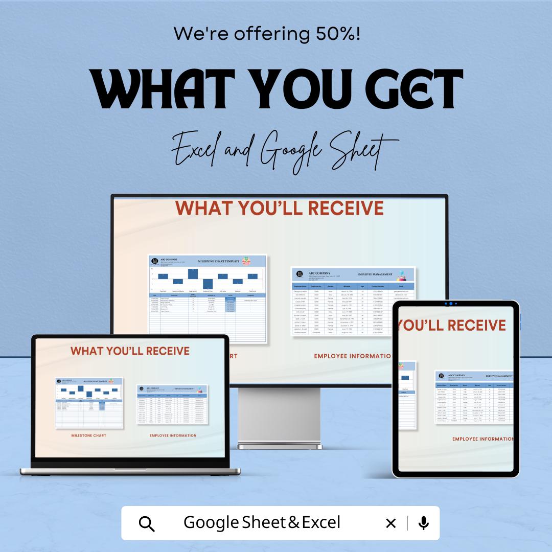 Milestone Chart Sheet for Excel & Google Sheets - 50% Off - Track Project Milestones and Goal