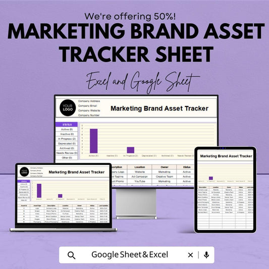 Marketing Brand Asset Tracker Sheet | Excel & Google Sheet | Brand Asset Management Template | Brand Tracker Spreadsheet