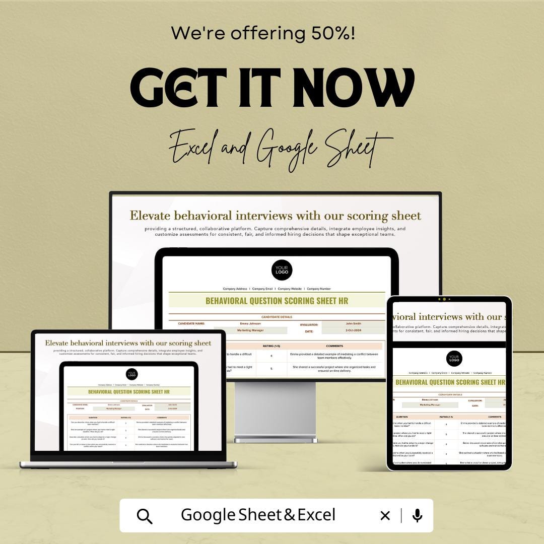 Behavioral Interview Scoring Sheet HR Template | Interview Evaluation Form | Candidate Scoring Spreadsheet | HR Hiring Toolkit
