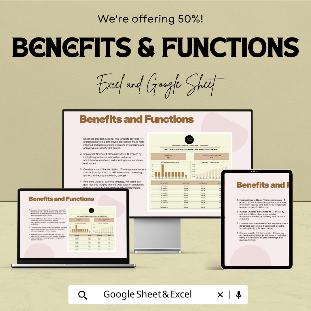 Test Duration Tracker HR Template | Test Completion Time Tracker | HR Assessment Tracker | Hiring Evaluation Tool