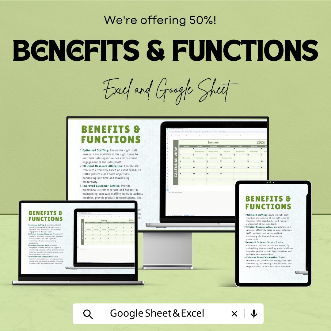 Sales Booth Staffing Schedule Template | Event Staff Planner | Trade Show Staffing Schedule | Excel & Google Sheets