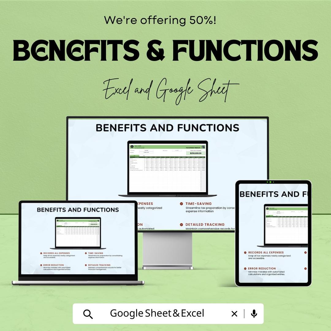 Tax Expenses Sheet | Excel & Google Sheet | Tax Tracking Template | Manage Business Expenses | Tax Preparation Tool | Financial Planner