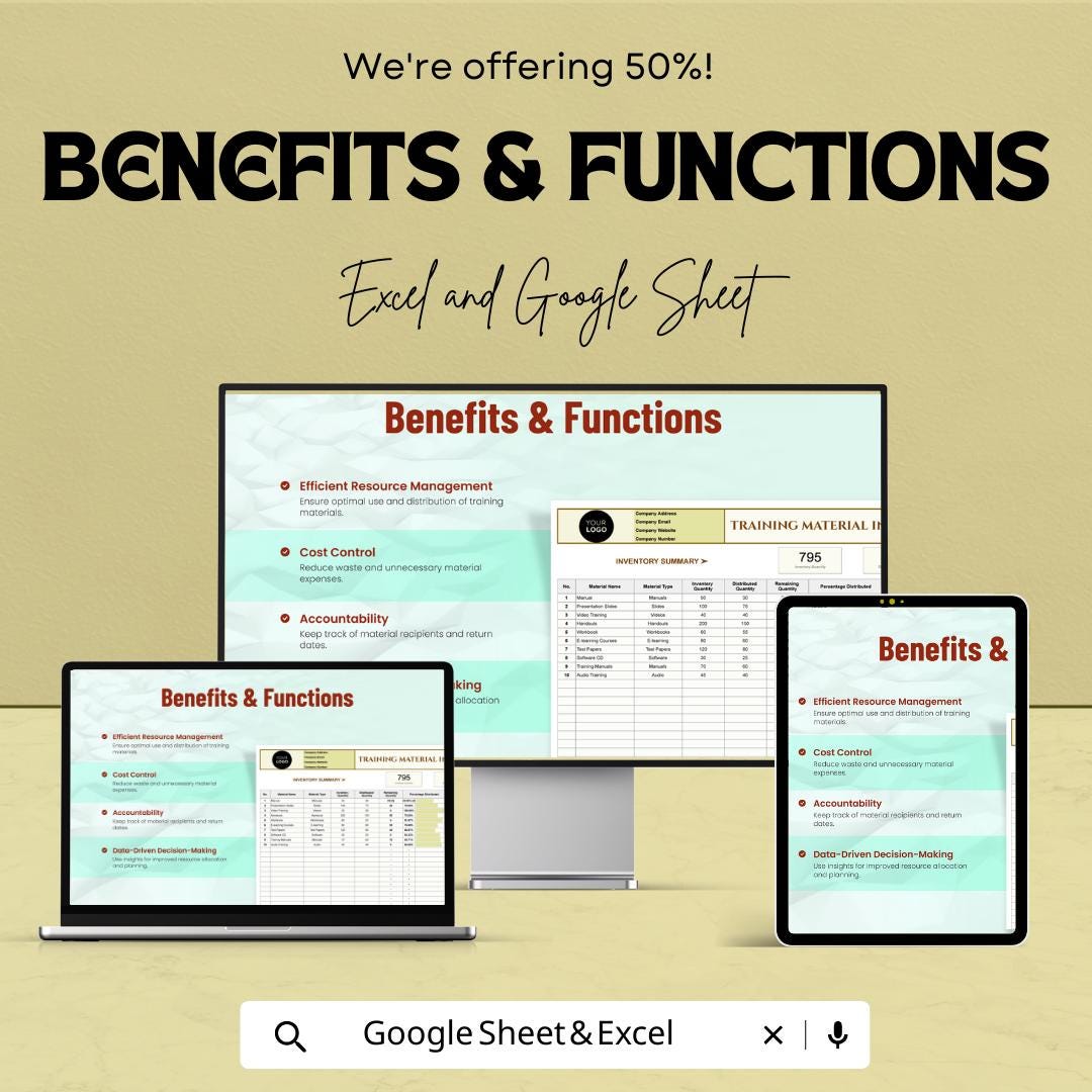 Training Material Inventory Template, HR Distribution Log, Training Tracker Spreadsheet, Employee Training Log