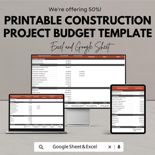 Construction Project Budget Template | Printable Job Cost Estimate Sheet | Contractor Cost Tracking | Project Expense Planner