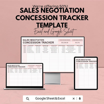 Sales Negotiation Concession Tracker Template | Deal Management Spreadsheet | Contract Tracking Tool | Digital Download