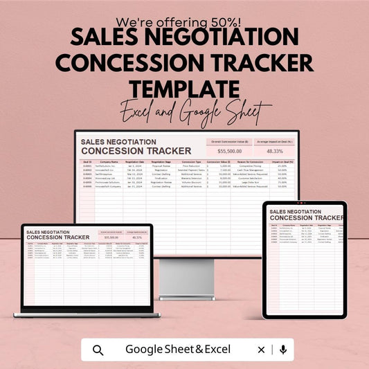 Sales Negotiation Concession Tracker Template | Deal Management Spreadsheet | Contract Tracking Tool | Digital Download