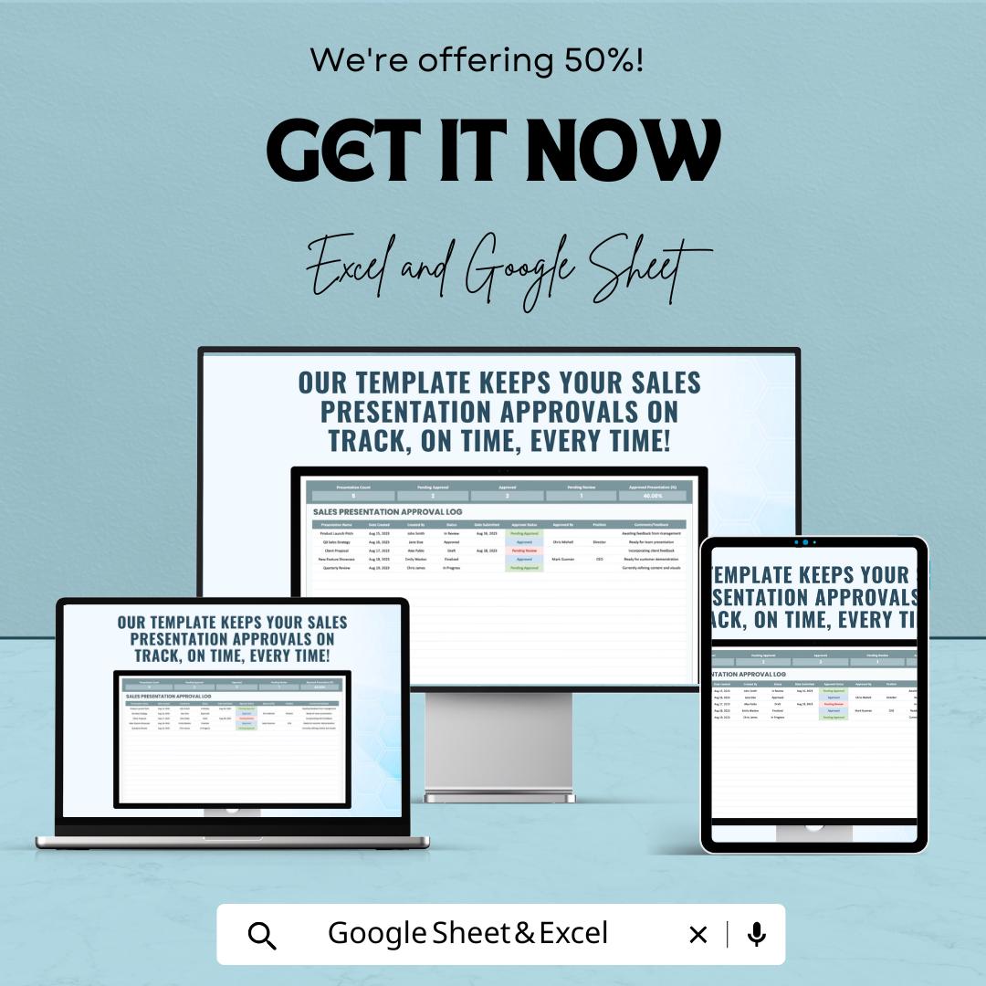 Sales Presentation Approval Log Template | Sales Approval Tracker | Presentation Workflow Manager | Excel & Google Sheets