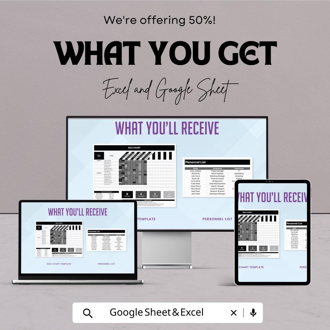 RACI Chart Sheet - Excel & Google Sheets Template for Project Management and Task Assignment