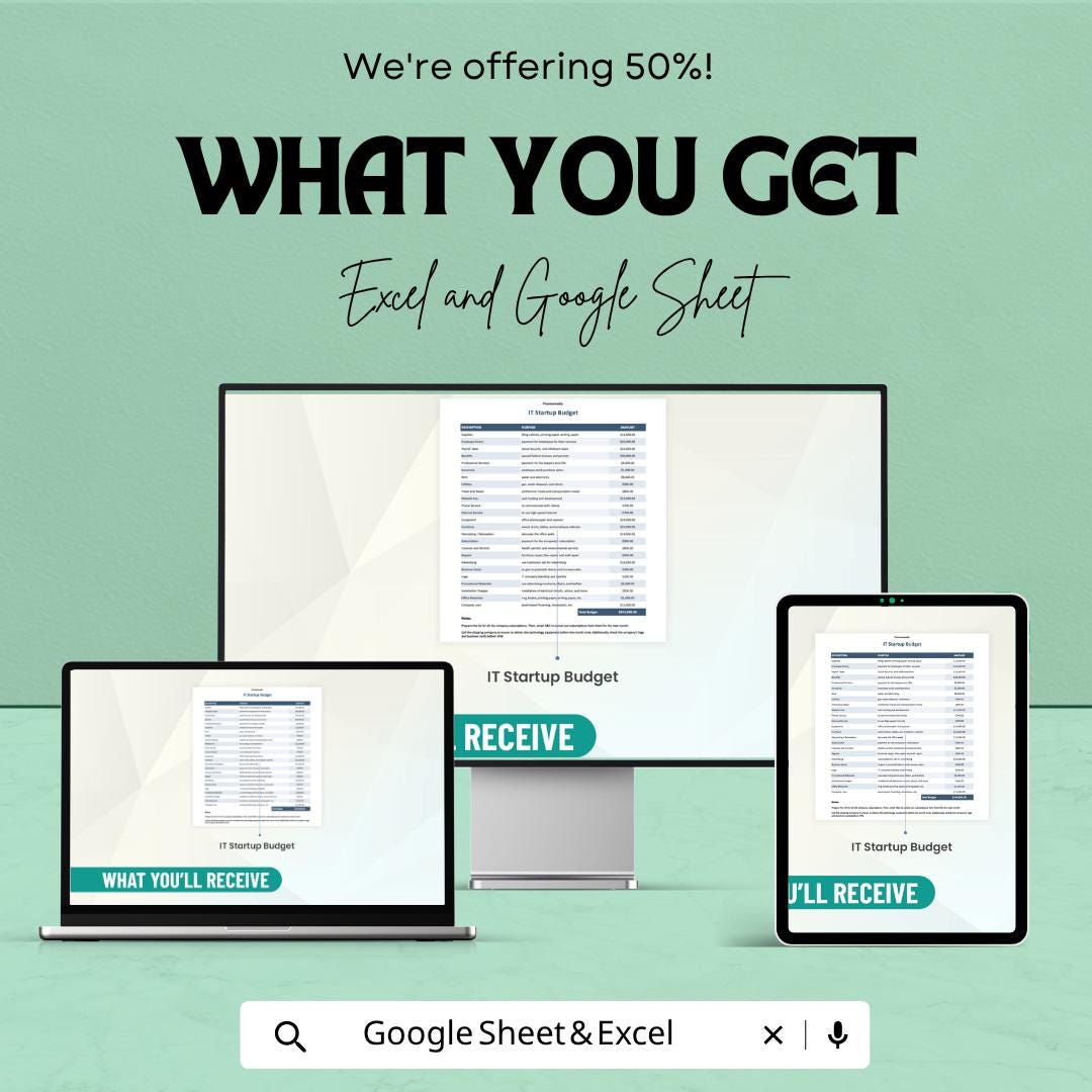 IT Startup Budget Template Excel | Startup Financial Planning Spreadsheet | Tech Business Budget Tracker | Expense & Cost Planning