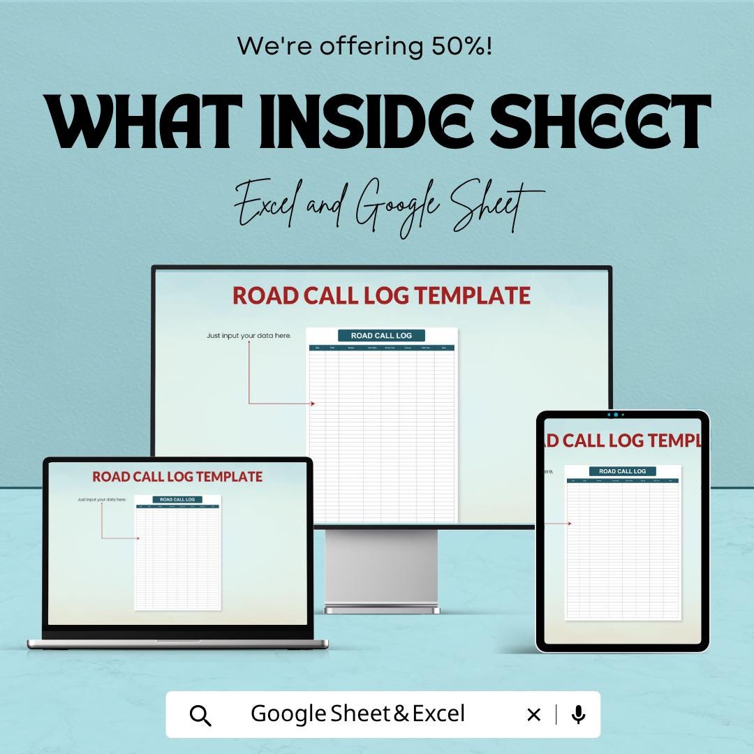 Road Call Log Template | Fleet Maintenance Tracker | Vehicle Downtime Log | Excel & Google Sheets | Dispatch and Service Record Spreadsheet