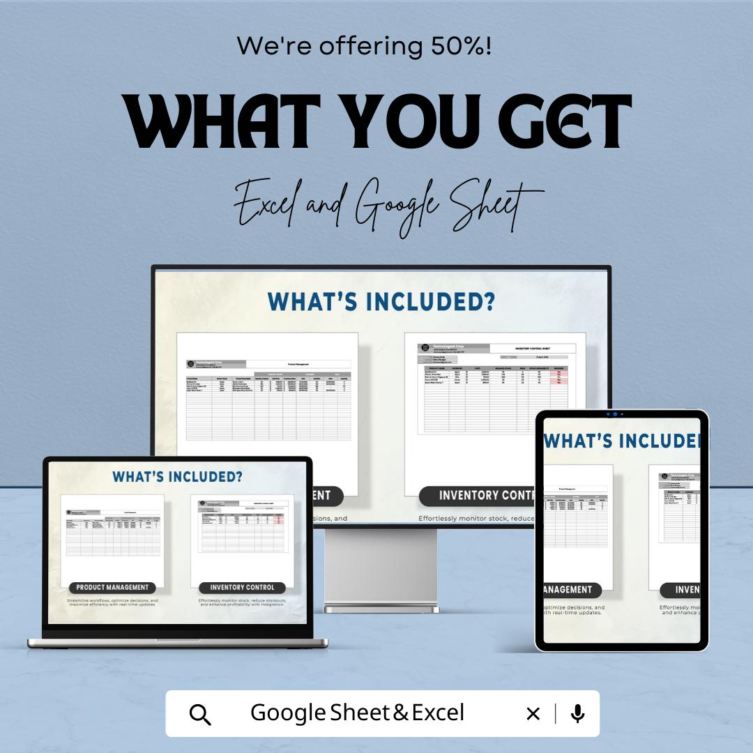 Inventory Control Sheet Template Excel, Stock Management sheet, Inventory Tracker, Product Management Dashboard, Google Sheets Inventory Log