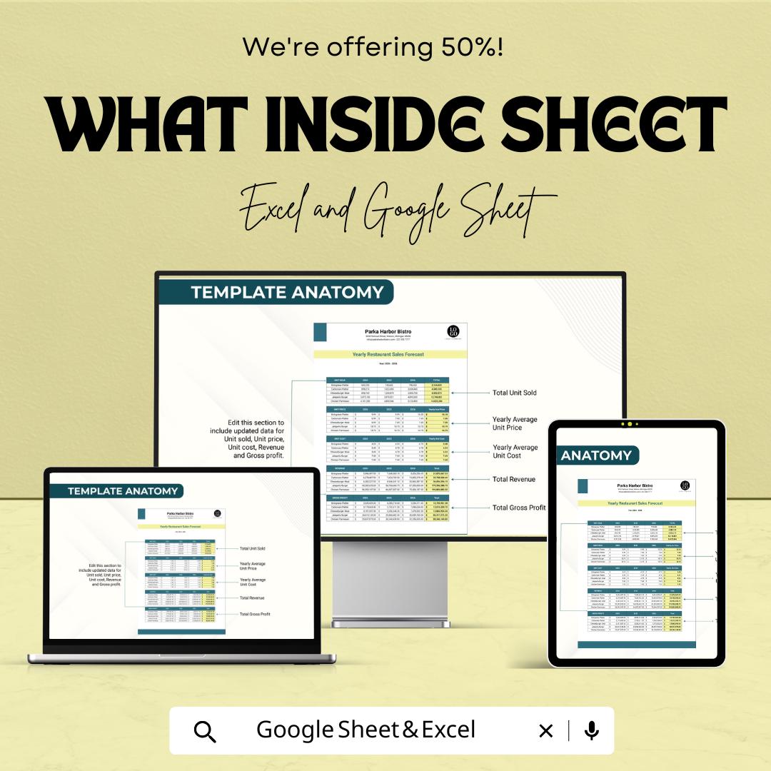 Restaurant Sales Forecast Template | Food & Beverage Forecasting | Restaurant Revenue Planner | Sales Projection Template