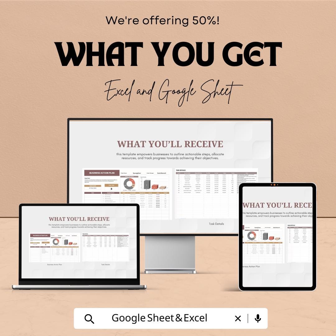 Business Action Plan Template | Project Planner | Task Management Spreadsheet | Goal Setting Template | Business Planner