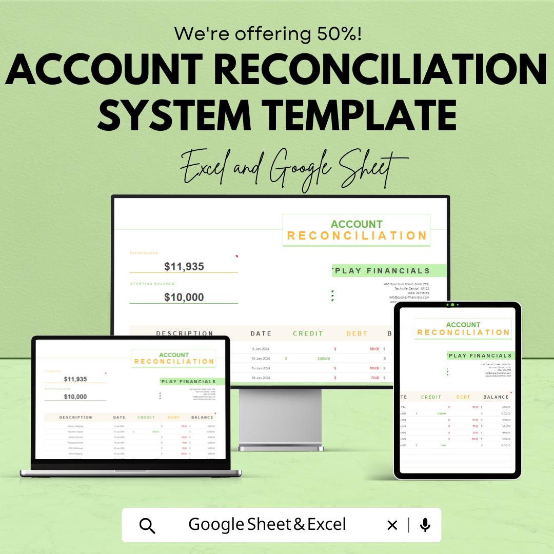 Account Reconciliation System Template | Reconciliation Tracker | Account Matching Tool | Finance Spreadsheet | Transaction Log