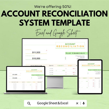 Account Reconciliation System Template | Reconciliation Tracker | Account Matching Tool | Finance Spreadsheet | Transaction Log