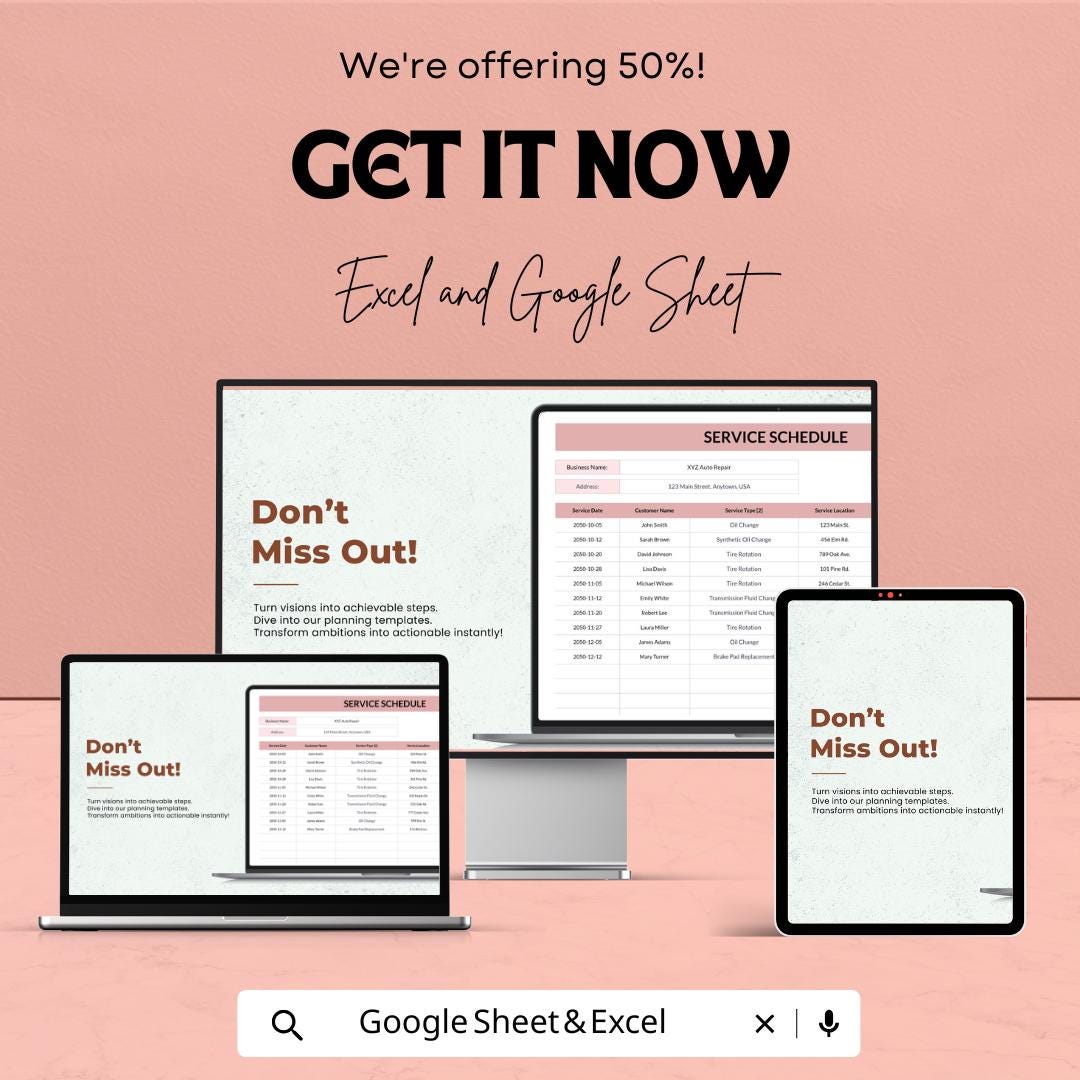 Service Schedule Template | Business Service Log | Editable Maintenance Tracker | Appointment Schedule | Digital Download
