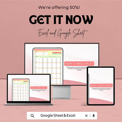 Balloon Payment Amortization Schedule Template | Loan Amortization Spreadsheet | Balloon Loan Calculator | Excel & Google Sheets