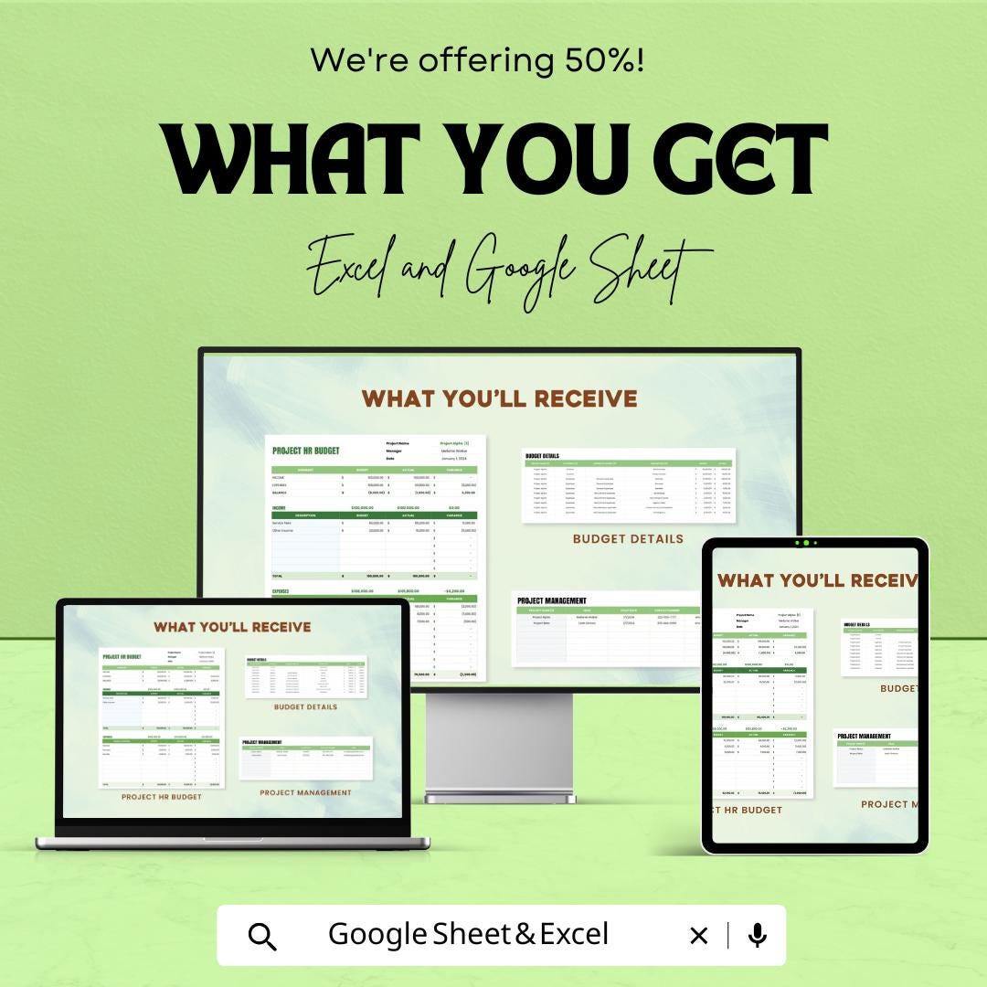 Project HR Budget Sheet - Excel & Google Sheets Template for Efficient HR Budgeting