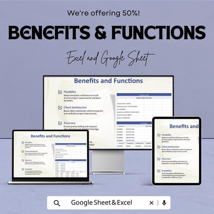 Software Project Time Sheet Template | Employee Time Tracker Spreadsheet | Project Hours Log | Excel & Google Sheets