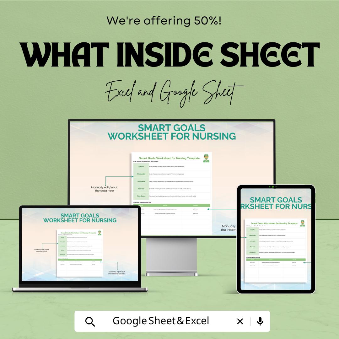 Smart Goals Worksheet for Nursing – Editable Google Sheet & Excel | Patient Care Planning Template | Nursing Goal Setting PDF