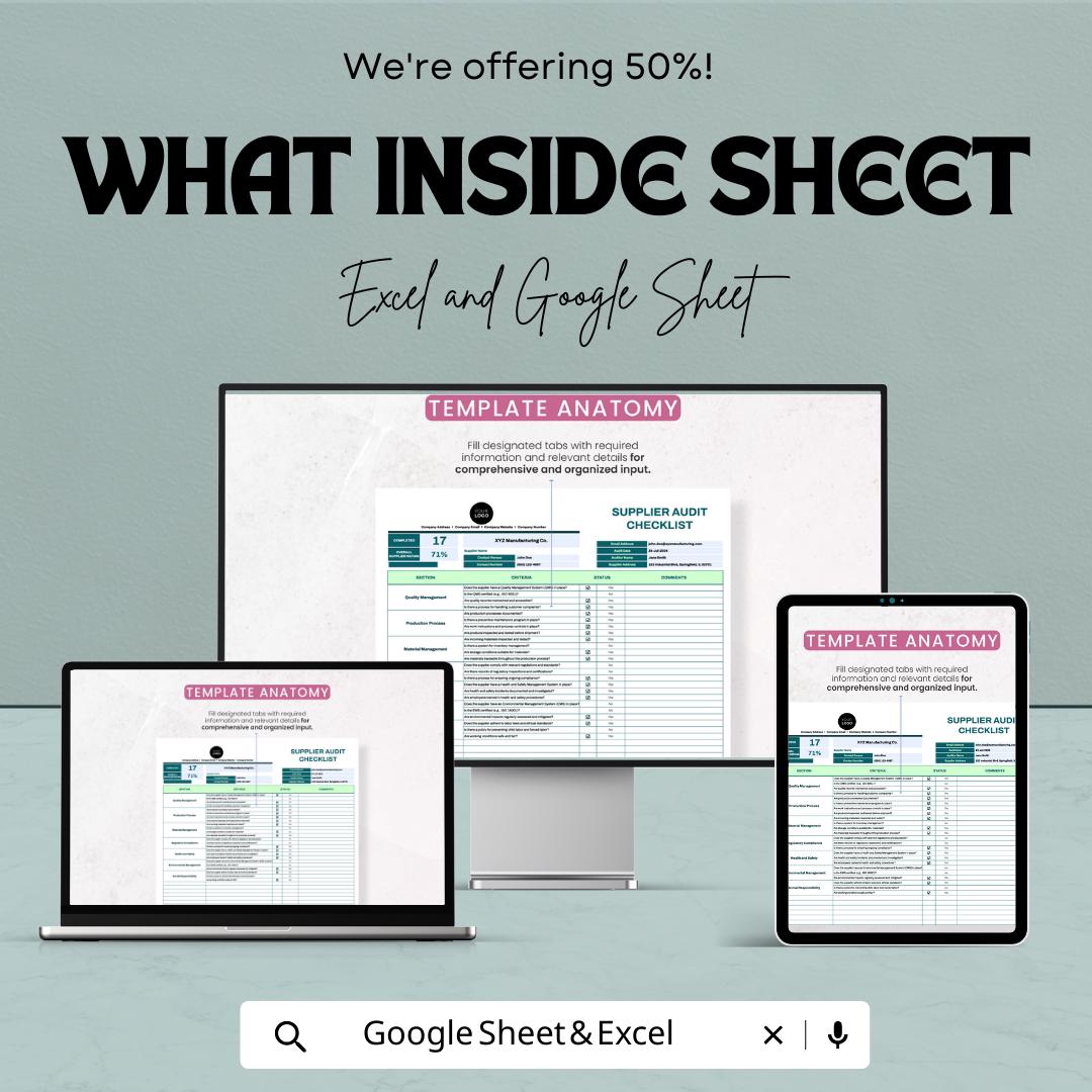 Operations Supplier Audit Checklist Template | Vendor Compliance Audit Tool | Excel & Google Sheets