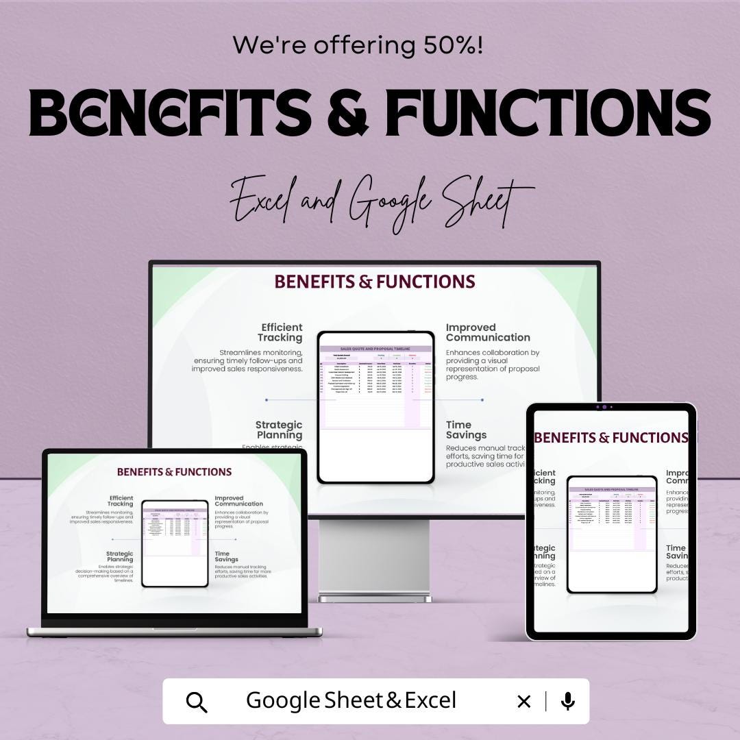 Sales Quote & Proposal Timeline Sheet | Google Sheets Template | Track Quotes, Proposals and Milestones | Customizable Project Management
