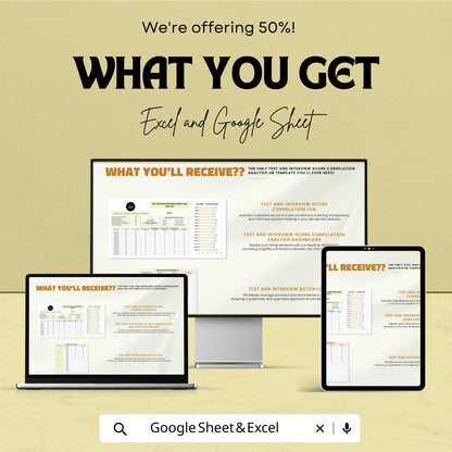 Test and Interview Score Correlation Analysis HR Template | Hiring Analytics Spreadsheet | Excel & Google Sheets Recruitment Tool
