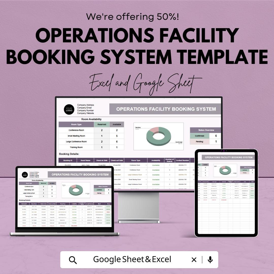 Operations Facility Booking System Template | Room Booking Spreadsheet | Excel & Google Sheets
