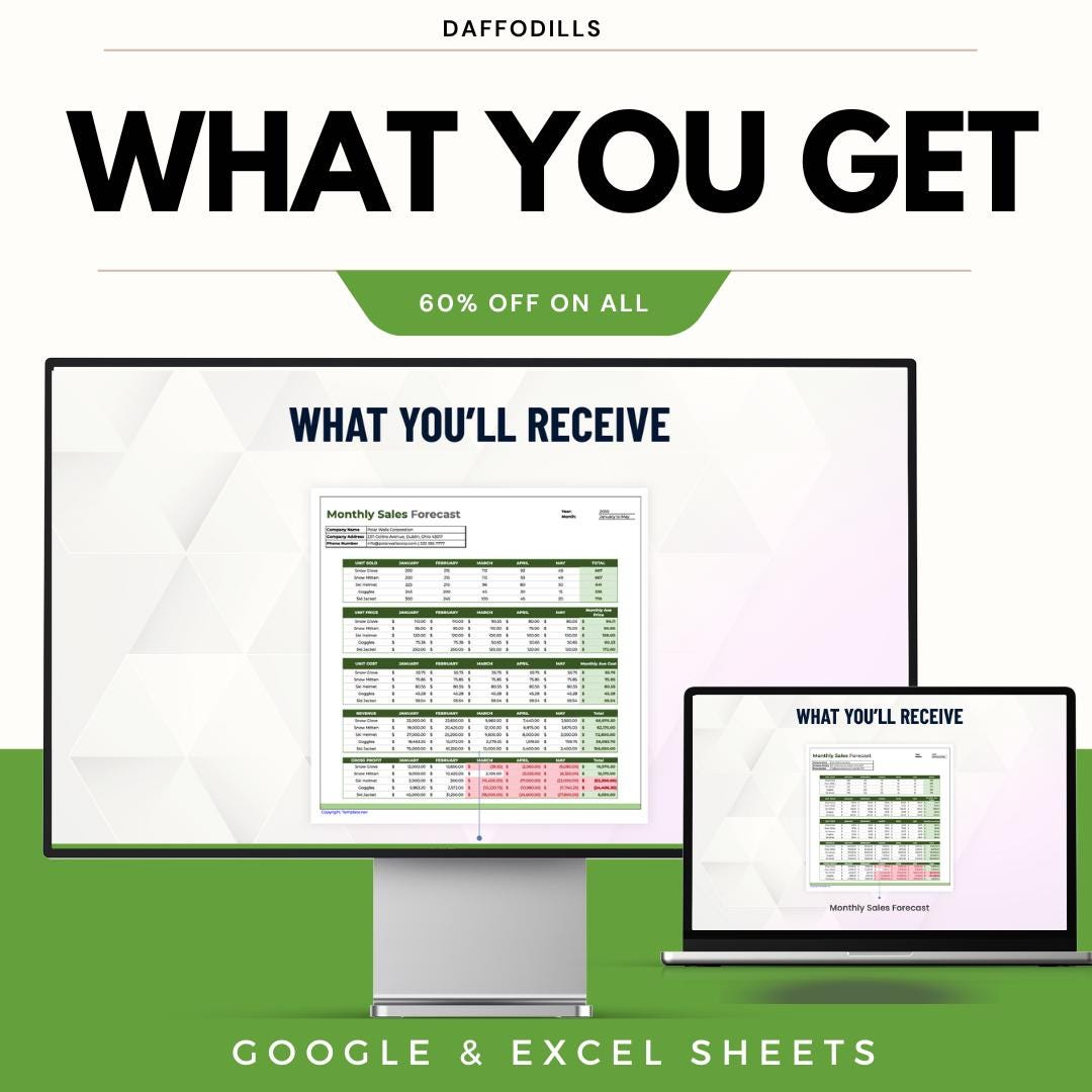 Budget Sales Forecast Template, Sales Forecast Spreadsheet, Revenue Projection Tool, Google Sheets Excel