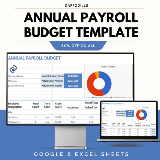 Annual Payroll Budget Template, Payroll Budget Spreadsheet, Salary Budget Planner, Google Sheets Payroll, Excel Payroll Budget