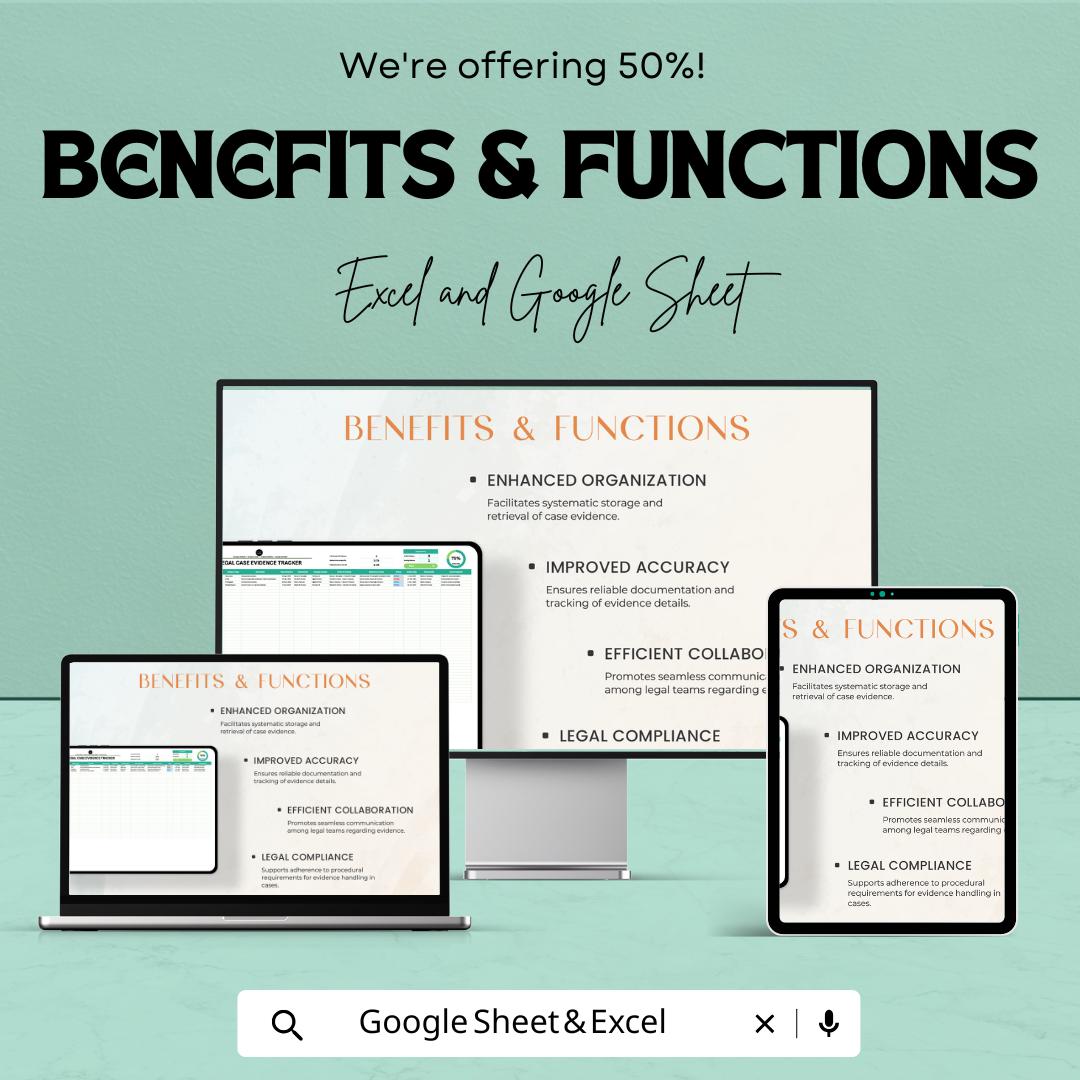 Legal Case Evidence Tracker Template | Law Firm Case Management Spreadsheet | Excel and Google Sheet | Paralegal & Attorney Organizer