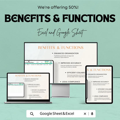 Legal Case Evidence Tracker Template | Law Firm Case Management Spreadsheet | Excel and Google Sheet | Paralegal & Attorney Organizer