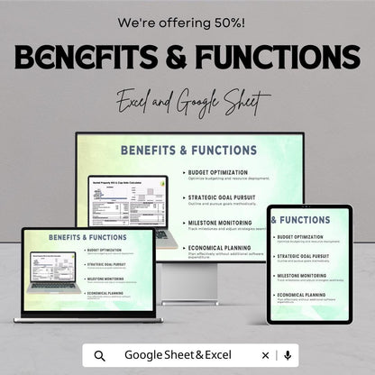 Rental Property ROI & Cap Rate Calculator | Excel and Google Sheets Real Estate Investment Analyzer | Cash Flow and Return Spreadsheet