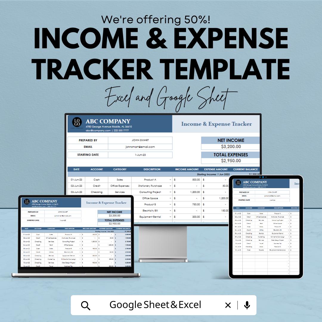 Income and Expense Tracker Template Excel, Monthly Budget Spreadsheet, Small Business Income Tracker,Expense Log Template