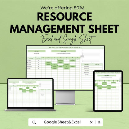 Resource Management Sheet | Project Resource Planner | Excel & Google Sheets Template | Task and Personnel Allocation Tool