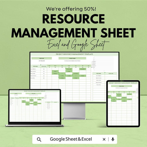Resource Management Sheet | Project Resource Planner | Excel & Google Sheets Template | Task and Personnel Allocation Tool
