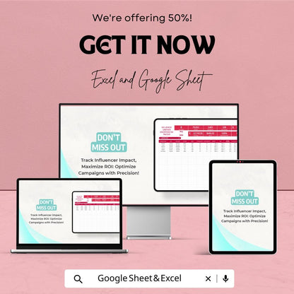 Influencer Campaign Advertising ROI Tracker Template | Influencer Marketing Analytics, Ad Performance & ROI Spreadsheet