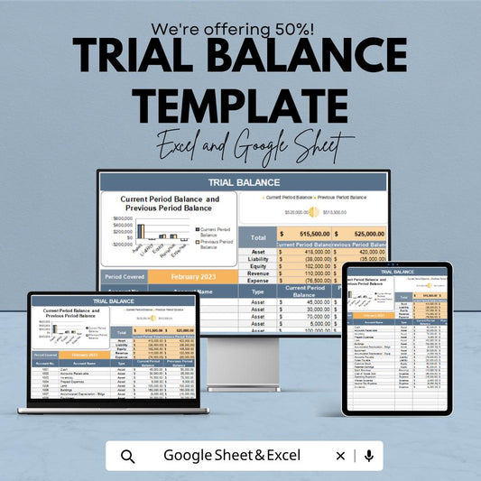 Trial Balance Template | Accounting Spreadsheet | Financial Statement Template | Excel & Google Sheets | Bookkeeping Balance Sheet Tracker