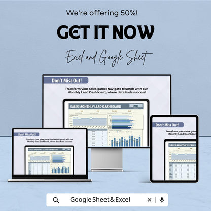 Sales Monthly Lead Dashboard | Sales Metrics Tracker | Conversion Rate & Performance Insights | Yearly Data Analysis | Marketing Template