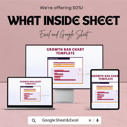 Growth Chart Template Excel & Google Sheets | Sales Growth Tracker | Performance Dashboard Spreadsheet | KPI Report Bar Chart Template
