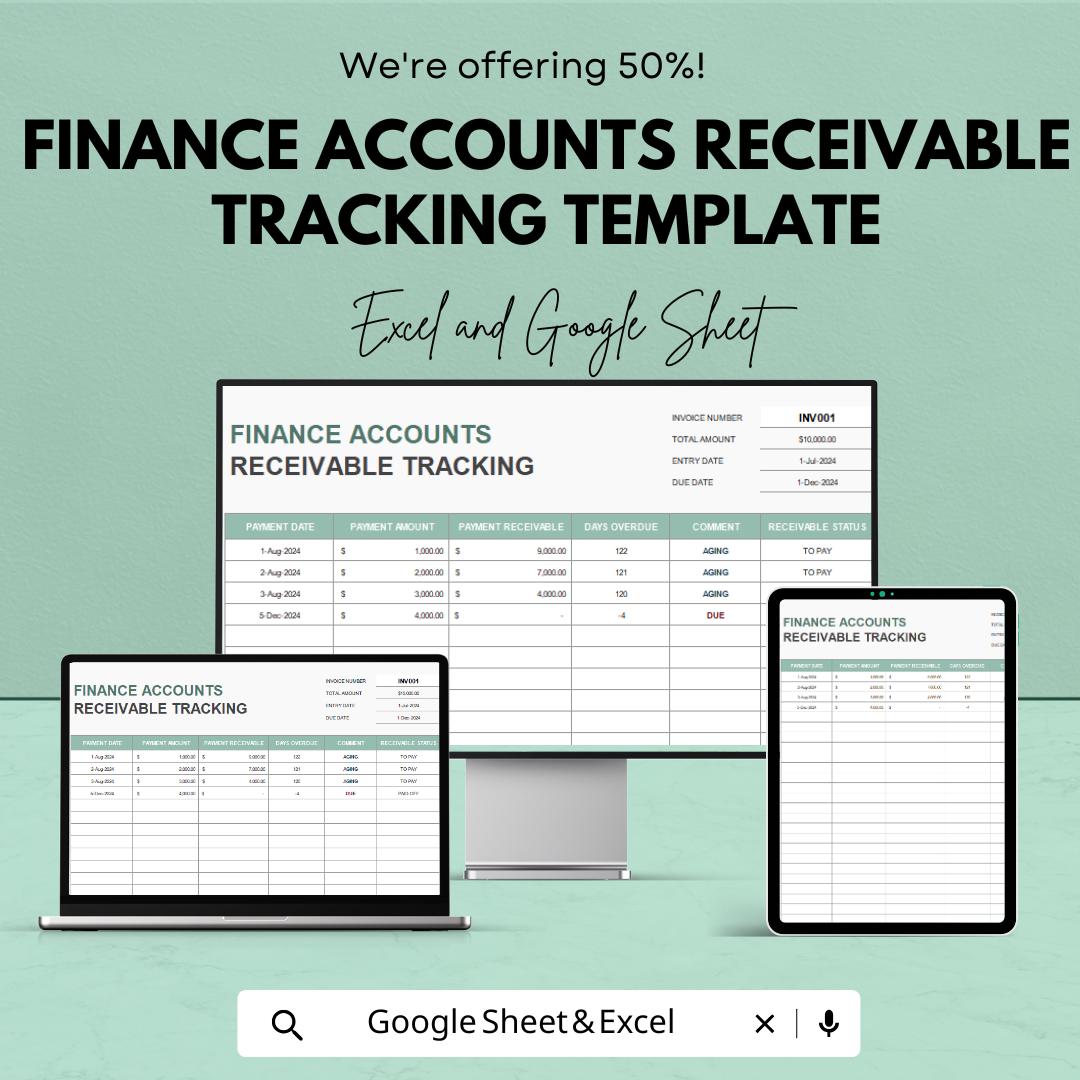 Finance Accounts Receivable Tracking Template | Invoice Tracker | Payment Tracking Spreadsheet | Business Finance Template